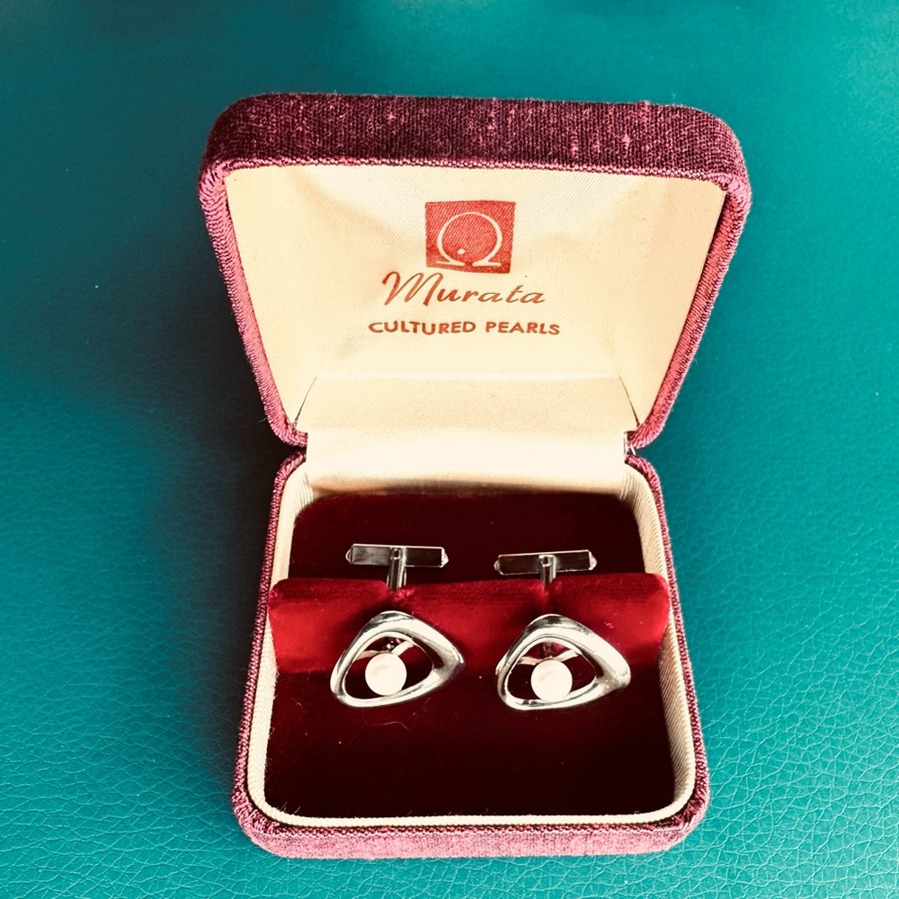 Vintage MURATA SILVER PEARL CUFFLINKS NEW